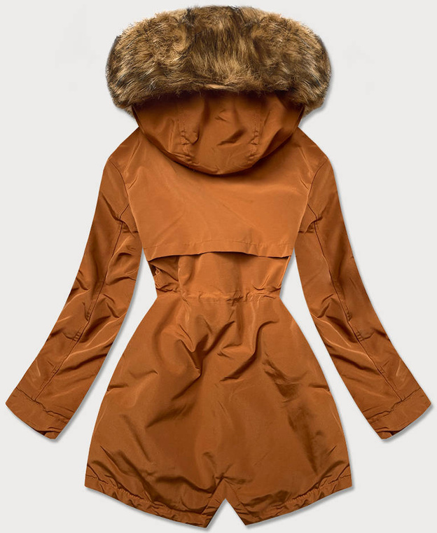 Zimowa parka damska na futrze karmelowa (m21312)