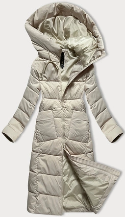 Pikowana długa kurtka zimowa damska Libland jasny beżowy (7767)