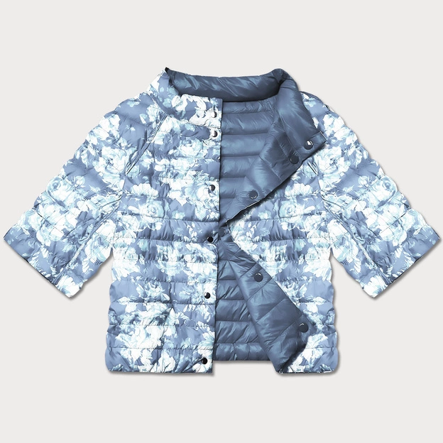 Dwustronna kurtka damska plus size z rękawem 3/4 Minority jasny niebieski/kwiaty (M23-7010-50)