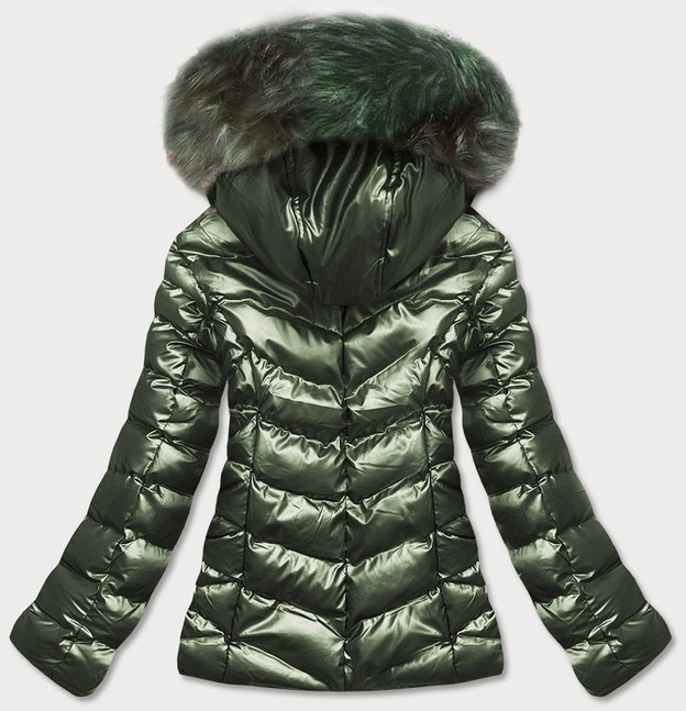 Błyszcząca damska kurtka zimowa z kapturem zielona (5m773-238)