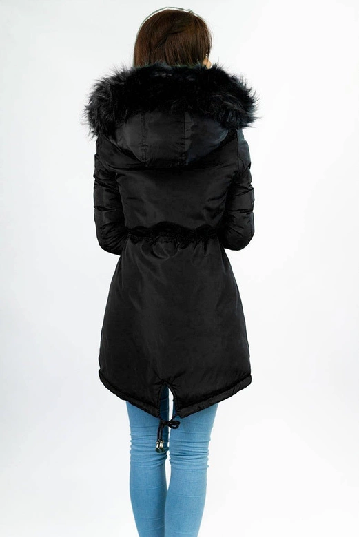 DWUSTRONNA DAMSKA PARKA ZIMOWA WELUROWA CZARNA (7911)