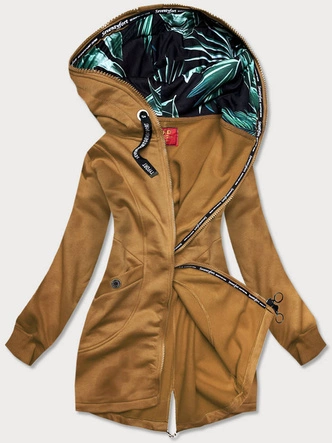 DŁUGA DAMSKA BLUZA SPORTOWA MUSZTARDOWA (AMG816)