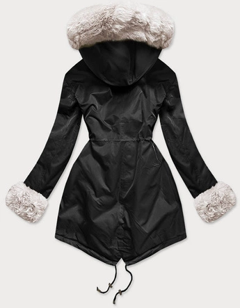 PARKA DAMSKA ZIMOWA NA MISIU CZARNY-ECRU (B530-1046)