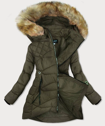 PIKOWANA DAMSKA KURTKA Z KAPTUREM KHAKI (808BIG)