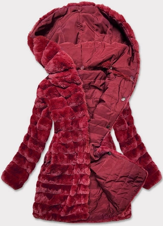 LEKKA KURTKA ZIMOWA DAMSKA FUTRO 2 W 1 BORDOWA (39039)