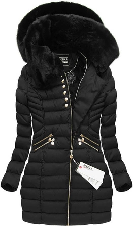 PIKOWANA KURTKA Z KAPTUREM CZARNA (W821)