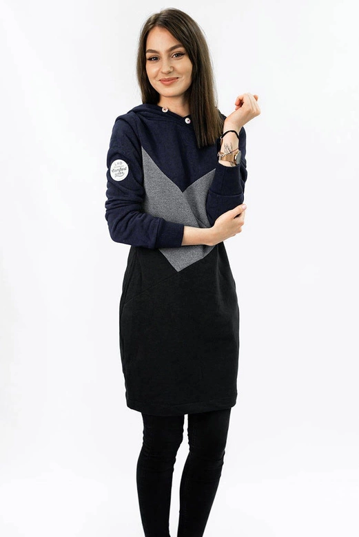 DŁUGA BLUZA Z KAPTUREM GRANATOWO-SZARA (AMG-737)