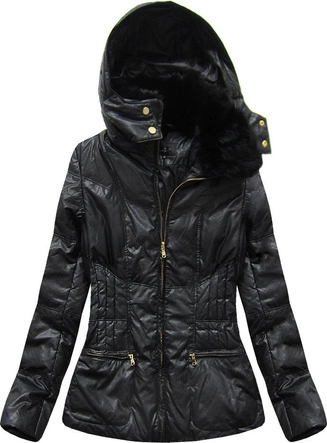 KURTKA Z EKOSKÓRY Z KAPTUREM CZARNA (1997/1)