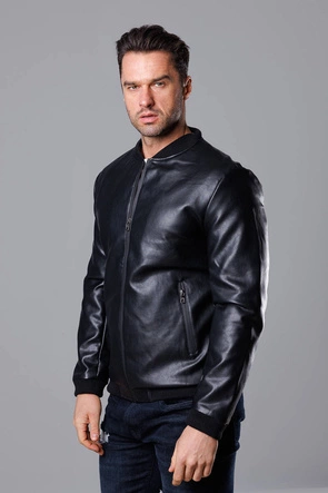 Męska bomberka ekoskóra czarna (11Z8015)