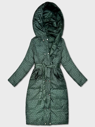 Dwustronna długa kurtka z kapturem zielona (P22-6638-33+33)