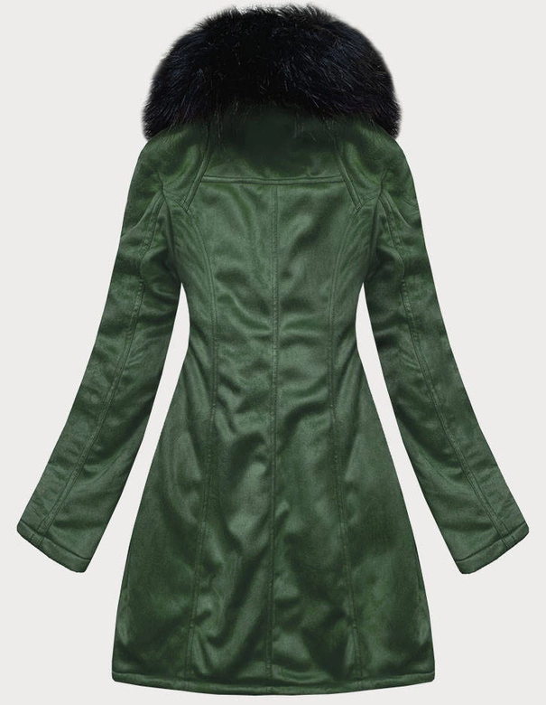 ZAMSZOWA DAMSKA KURTKA ZIMOWA Z FUTERKIEM BUTELKOWA ZIELEŃ (6517BIG)