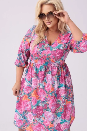 Letnia sukienka w kwiaty różowo-zielona (8276)