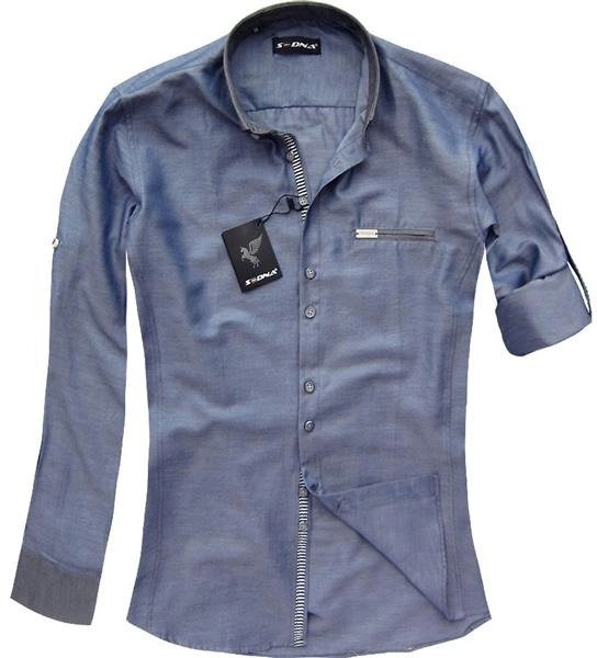 KOSZULA SLIM FIT NIEBIESKA CIEMNA (SED-66)