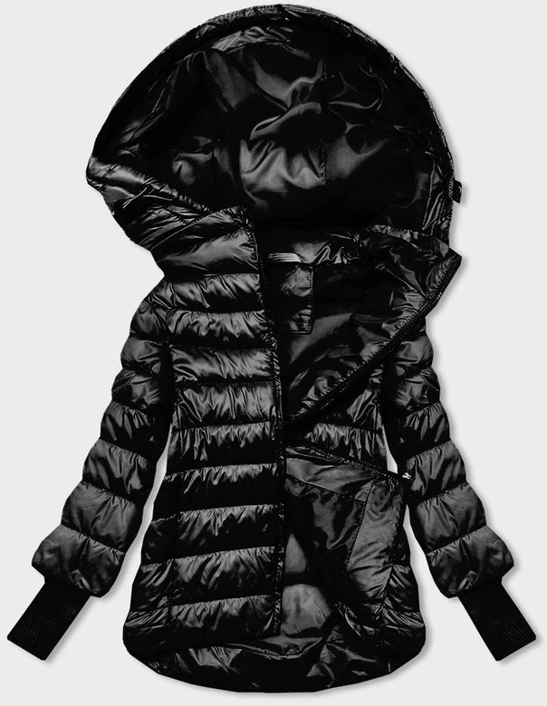 Krótka kurtka damska z dzianinowymi ściągaczami czarna (P22/P3-6636/P3-6023-1)