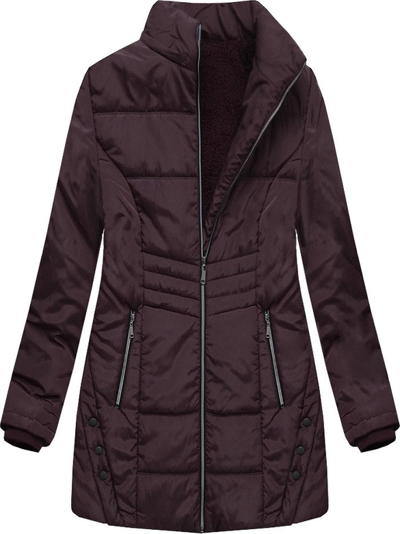 DŁUŻSZA PIKOWANA KURTKA Z KAPTUREM CIEMNOFIOLETOWA (XR2625X)