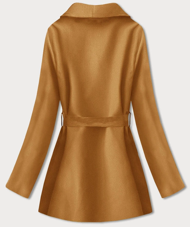 Minimalistyczny krótki płaszcz damski musztardowy (758ART)