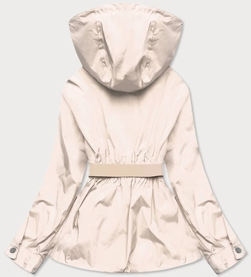 Krótka kurtka damska z paskiem beżowa (ag3-03)