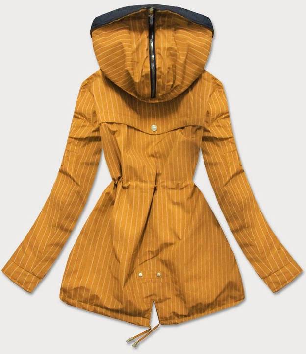 DWUSTRONNA KURTKA Z KAPTUREM W PASKI ŻÓŁTO-CZARNA (W659BIG)