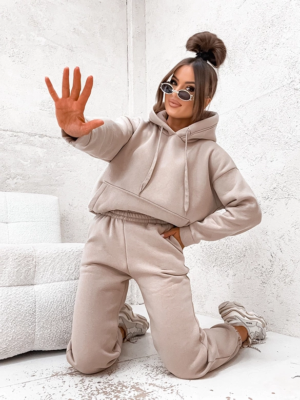 Bawełniany gruby dres damski beżowy (82143)