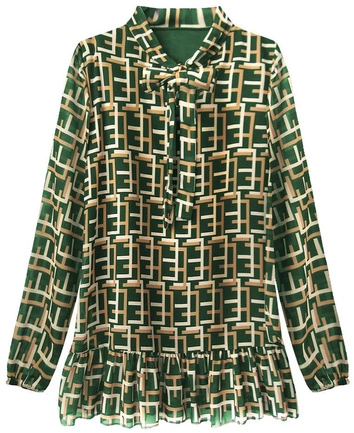 SZYFONOWA BLUZKA Z WIĄZANĄ STÓJKĄ ZIELONA (236ART)