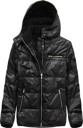 KURTKA ZIMOWA Z EKOSKÓRY CZARNA (51017)