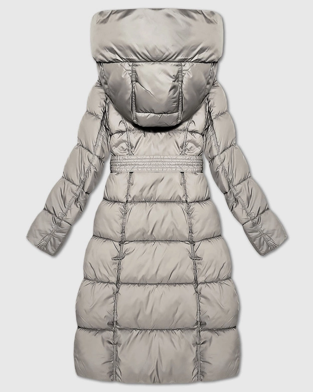 Długa gruba kurtka zimowa z paskiem Minority beżowa (P3-6033-62)