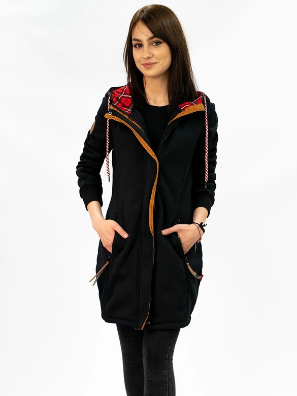 DŁUGA BLUZA DAMSKA Z KAPTUREM CZARNA (AMG-675)