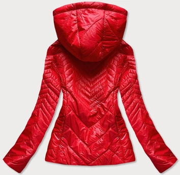 Krótka pikowana kurtka damska z kapturem czerwona (b9566)