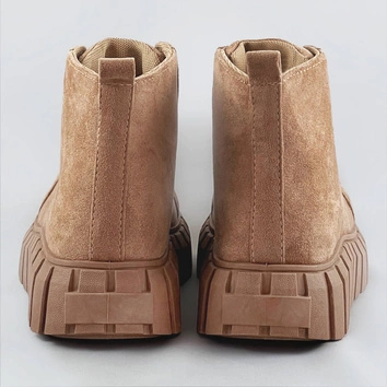 SZNUROWANE TRZEWIKI Z IMITACJI ZAMSZU CIEMNY BEŻ (XA057)