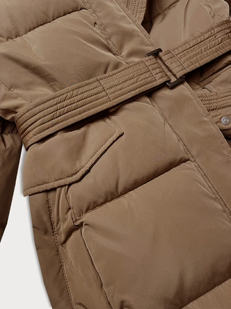Taliowana kurtka zimowa z paskiem brązowa (23MY-207)