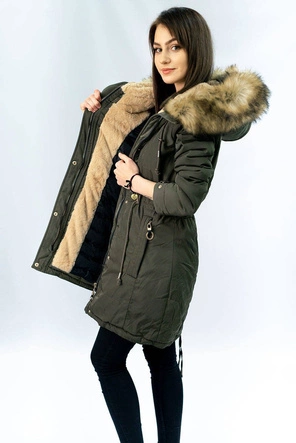 Ciepła damska parka zimowa khaki (w165)