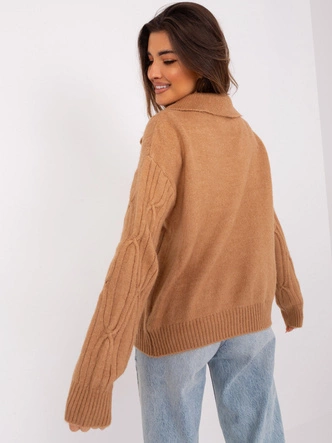 Sweter damski z kołnierzykiem camel (2349)