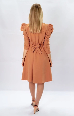 ELEGANCKA WIĄZANA SUKIENKA KOPERTOWA POMARAŃCZOWA (565ART)