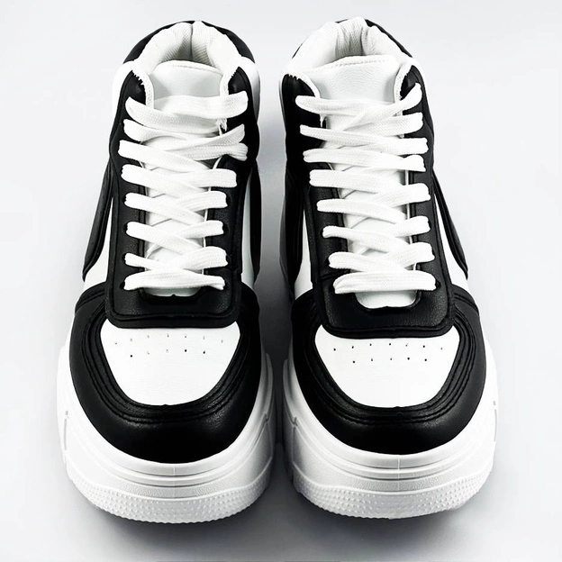 Damskie sneakersy za kostkę biało-czarne (ms-52)