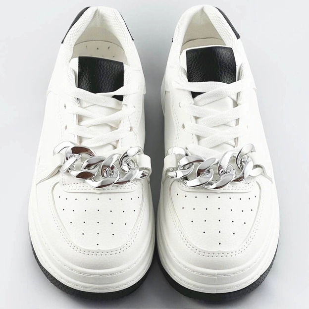 Sportowe buty z łańcuchem damskie biało-czarne (b-545)