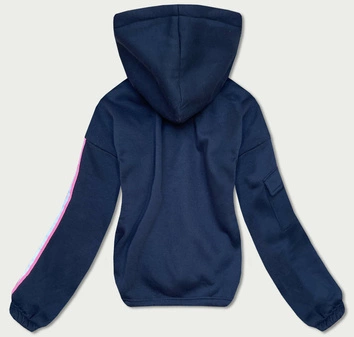 Krótka bawełniana bluza dresowa damska ciemny granat (26031)