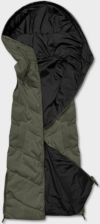 Długa kamizelka damska dwustronna khaki-czarna (B8137-11)