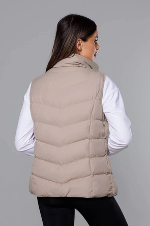 Puchowy bezrękawnik damski ciemny beżowy (5M719-62)