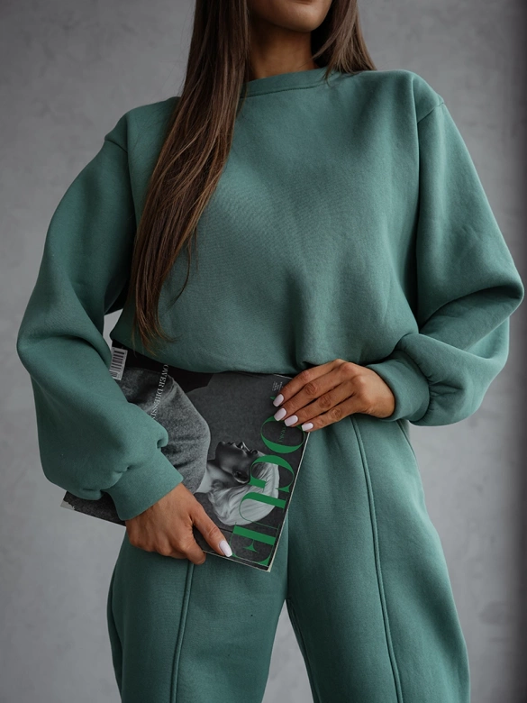 Bawełniany komplet dresowy z krótką bluzą zielony (82160)