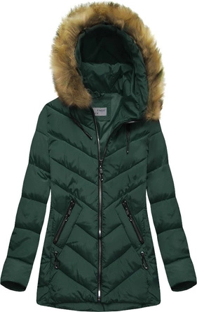 ZIMOWA PIKOWANA KURTKA DAMSKA Z KAPTUREM CIEMNOZIELONA (B2633)