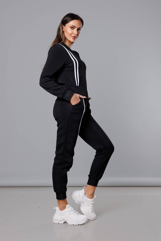 Dres damski z ozdobnymi pasami czarny-biały (KK0052)