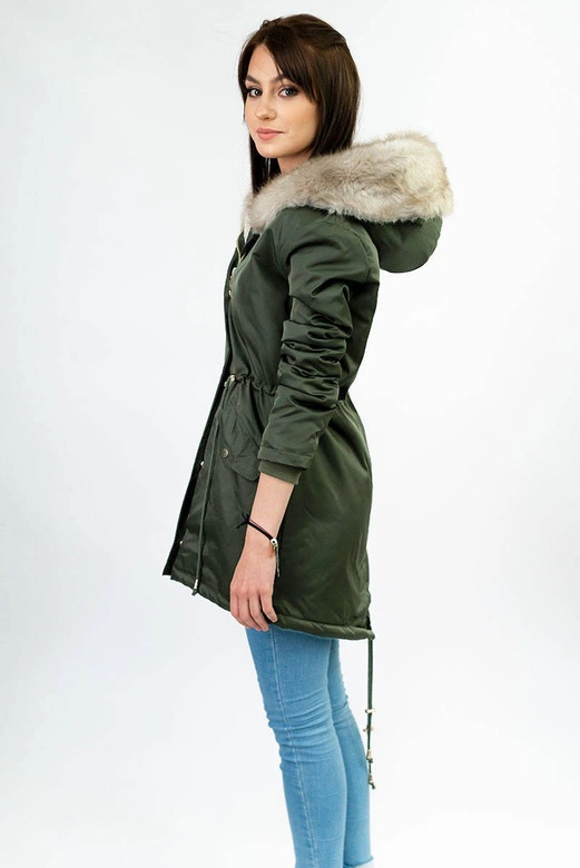 Damska parka zimowa na futerku army (b508)