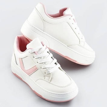 Sznurowane buty sportowe damskie biało-różowe (s070)