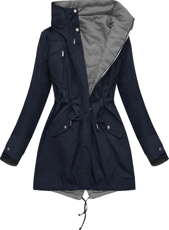 DWUSTRONNA PARKA Z KAPTUREM GRANATOWO-SZARA (W303)