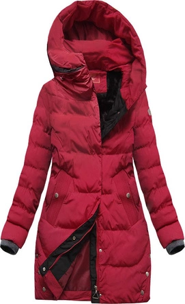 PIKOWANA DAMSKA KURTKA ZIMOWA Z KAPTUREM CZERWONA (M-123)