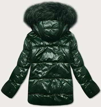 Lakierowana pikowana kurtka damska ciemnozielona (7697)