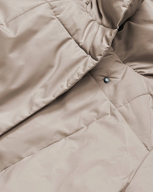 Zimowy płaszcz damski z paskiem jasny beż (2M-061)