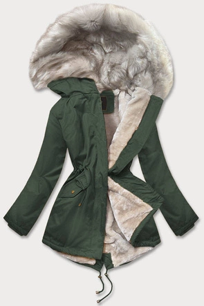 Damska parka zimowa na futerku army (b508)
