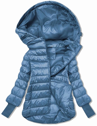 Krótka kurtka damska z dzianinowymi ściągaczami niebieska (P22/P3-6636-30S)