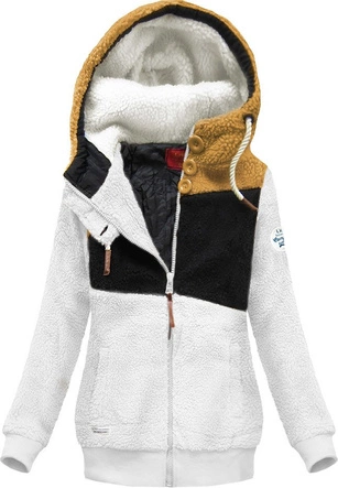 CIEPŁA BLUZA Z KAPTUREM MUSZTARDOWO-CZARNA (670A)